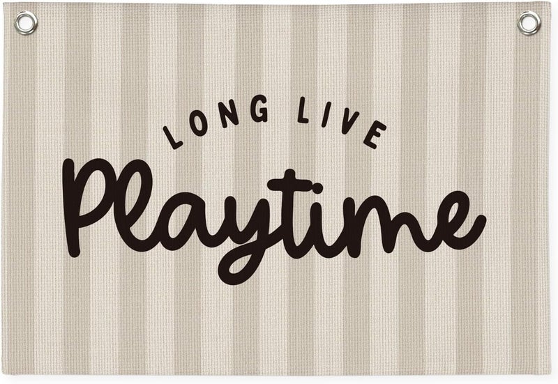 MOFUYU Playroom Decor, Long Live Playtime Linen Canvas Banner – Wall Hanging for Kids Room, Nursery and Toddler Room – Inspirational Decor for Kids Bedroom 30x20 Inch - Image 1